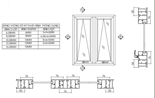 Bản vẽ cửa sổ lật nhôm Xingfa