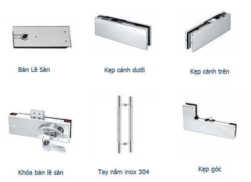 Một số phụ kiện kính cường lực bản lề sàn