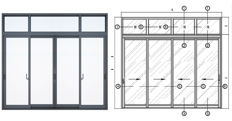 Báo giá cửa đi mở trượt 4 cánh nhôm Xingfa nhập khẩu