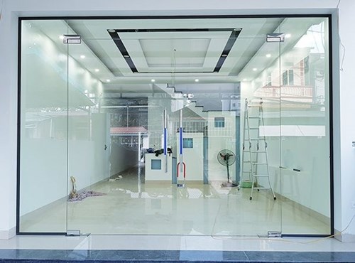 Mẫu cửa bản lề sàn kính cường lực 2 cánh