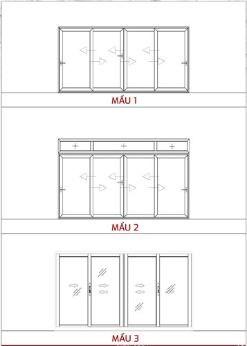 Các bản thiết kế mẫu cửa lùa 4 cánh đơn giản và phổ biến