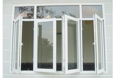 Mẫu cửa sổ nhôm Xingfa 4 cánh mở quay màu trắng sữa