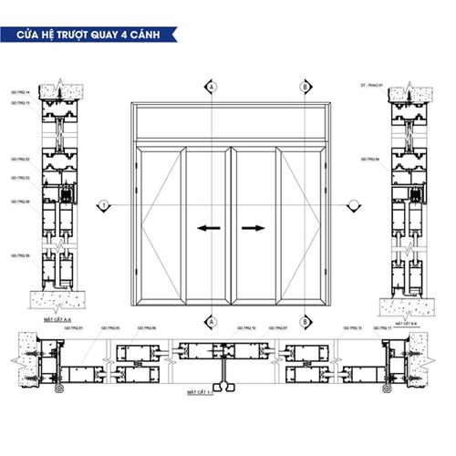 Bản vẽ kỹ thuật cửa trượt 4 cánh