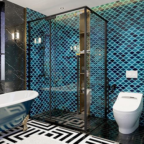 Vách kính nhà tắm cửa lùa kết hợp với phong cách nhà tắm nghệ thuật siêu ấn tượng